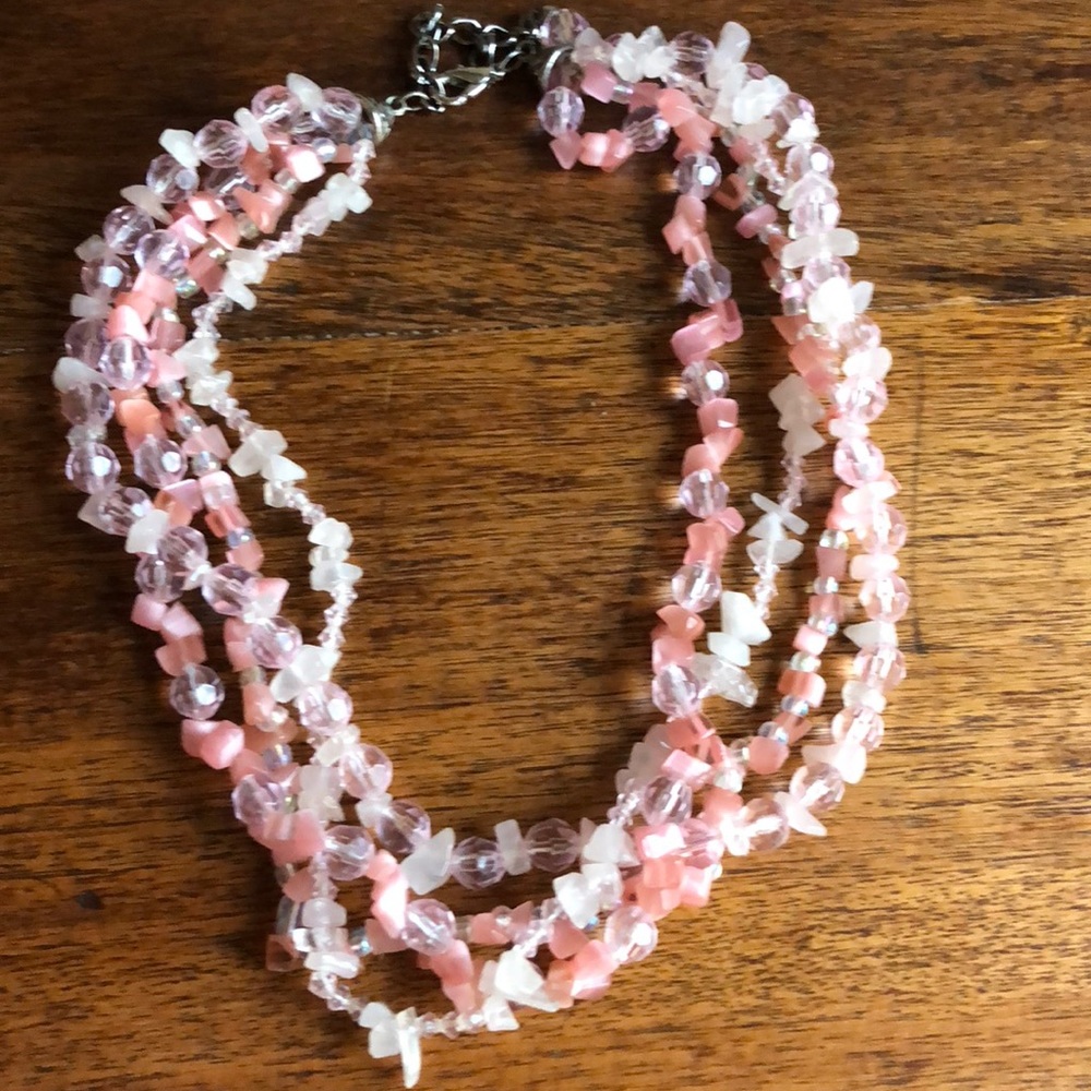 Pink beaded 4-strand necklace